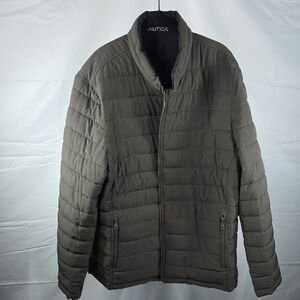 Nautica Men's Puffer Jacket - Olive Grey / Black- Large
